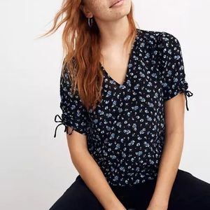 Madewell Silk Cinch-Sleeve Top in Baby's Breath